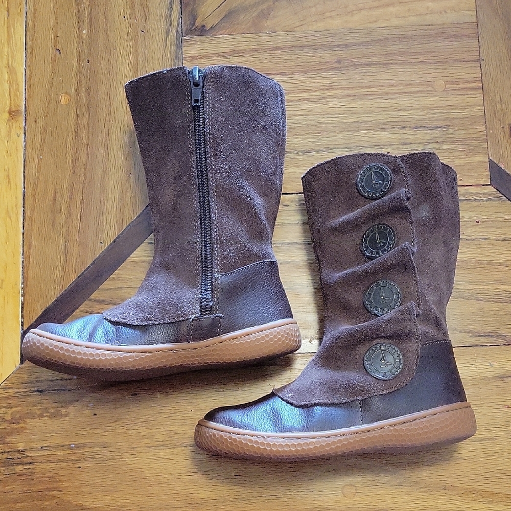 Livie & Luca Brown Suede and Leather Boots with Button Accents Size 10